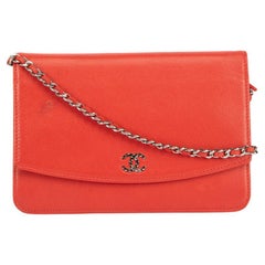 Chanel Rote CC Sevruga Brieftasche für Damen an Kette