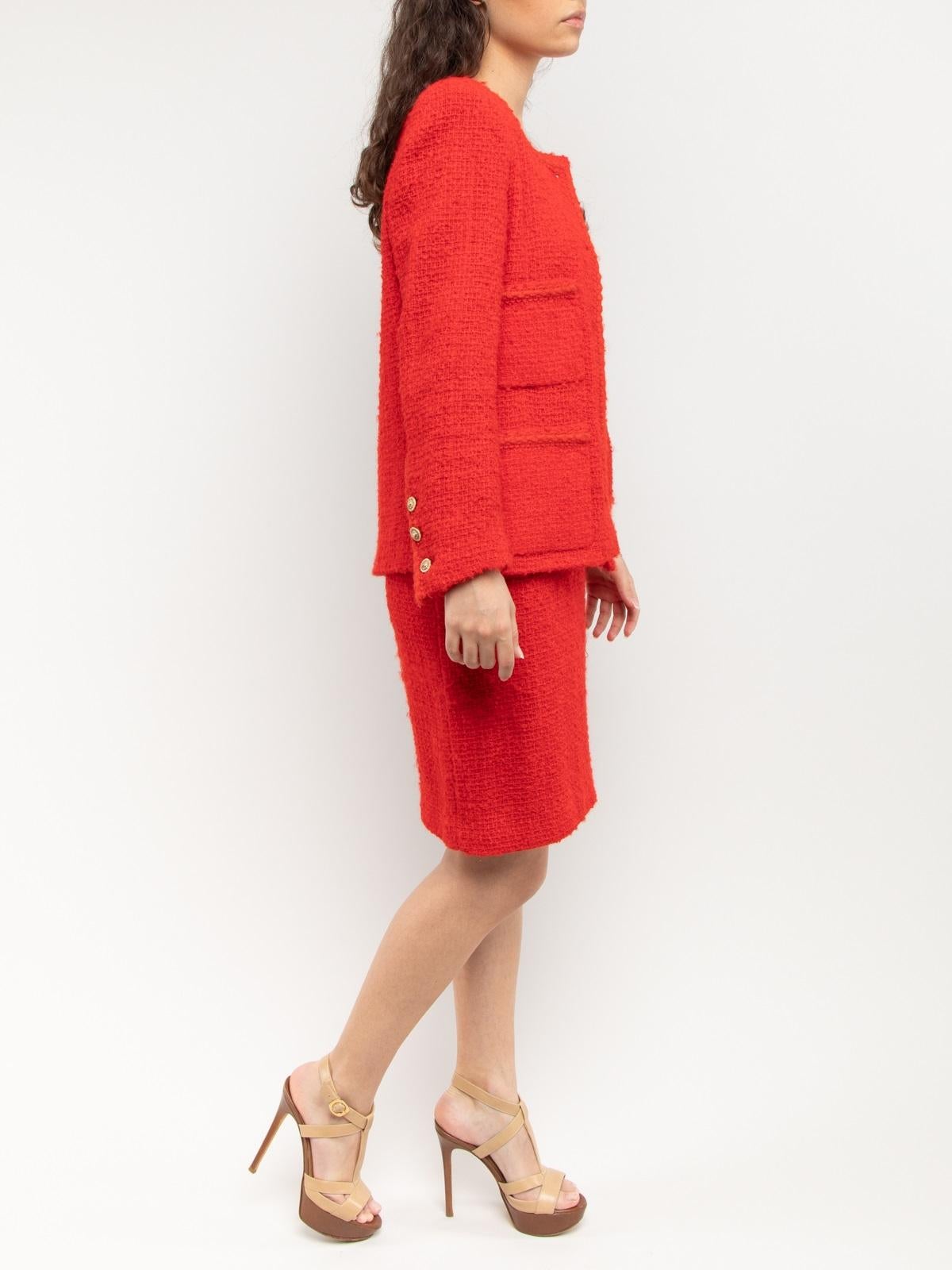 Chanel Women's Red Vintage Couture Tweed Suit 2