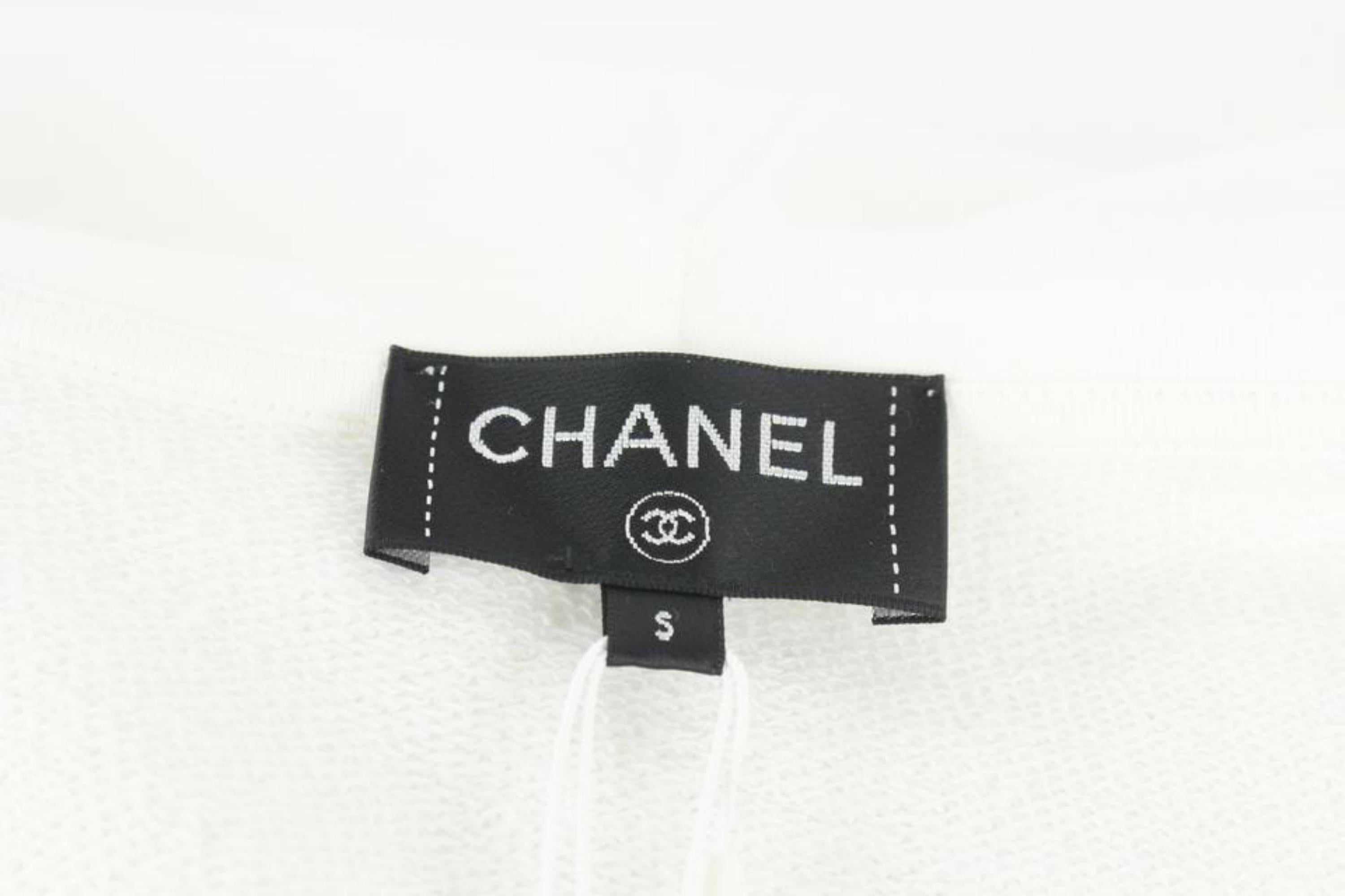 Chanel Women's Small White Coco CC Logo Zip Up Hoodie Sweatshirt 112c1 For Sale 3