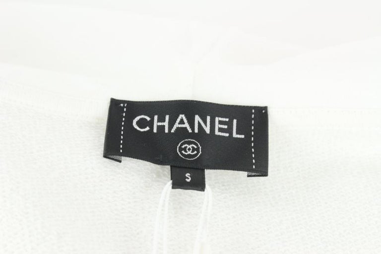 Chanel Women's Small White Coco CC Logo Zip Up Hoodie Sweatshirt 112c1