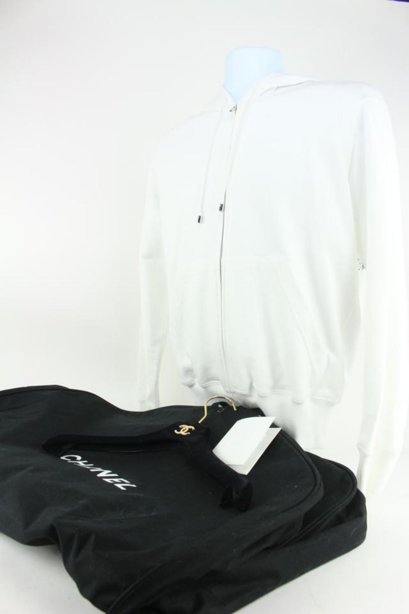 Chanel Women's Small White Coco CC Logo Zip Up Hoodie Sweatshirt 112c1 For Sale 5