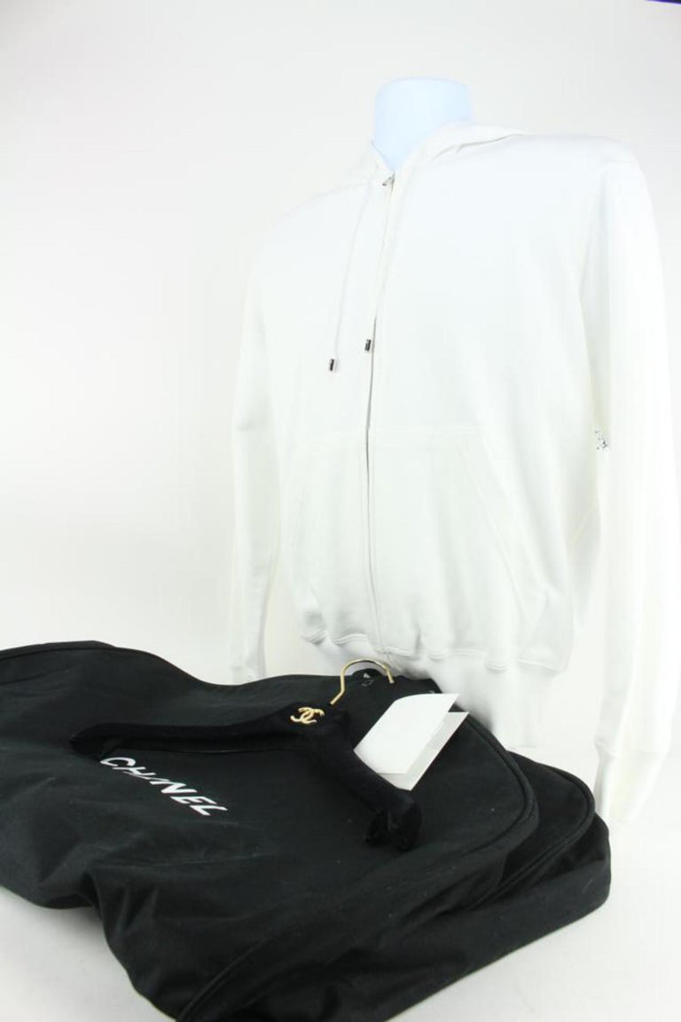 Chanel Women's Small White Coco CC Logo Zip Up Hoodie Sweatshirt