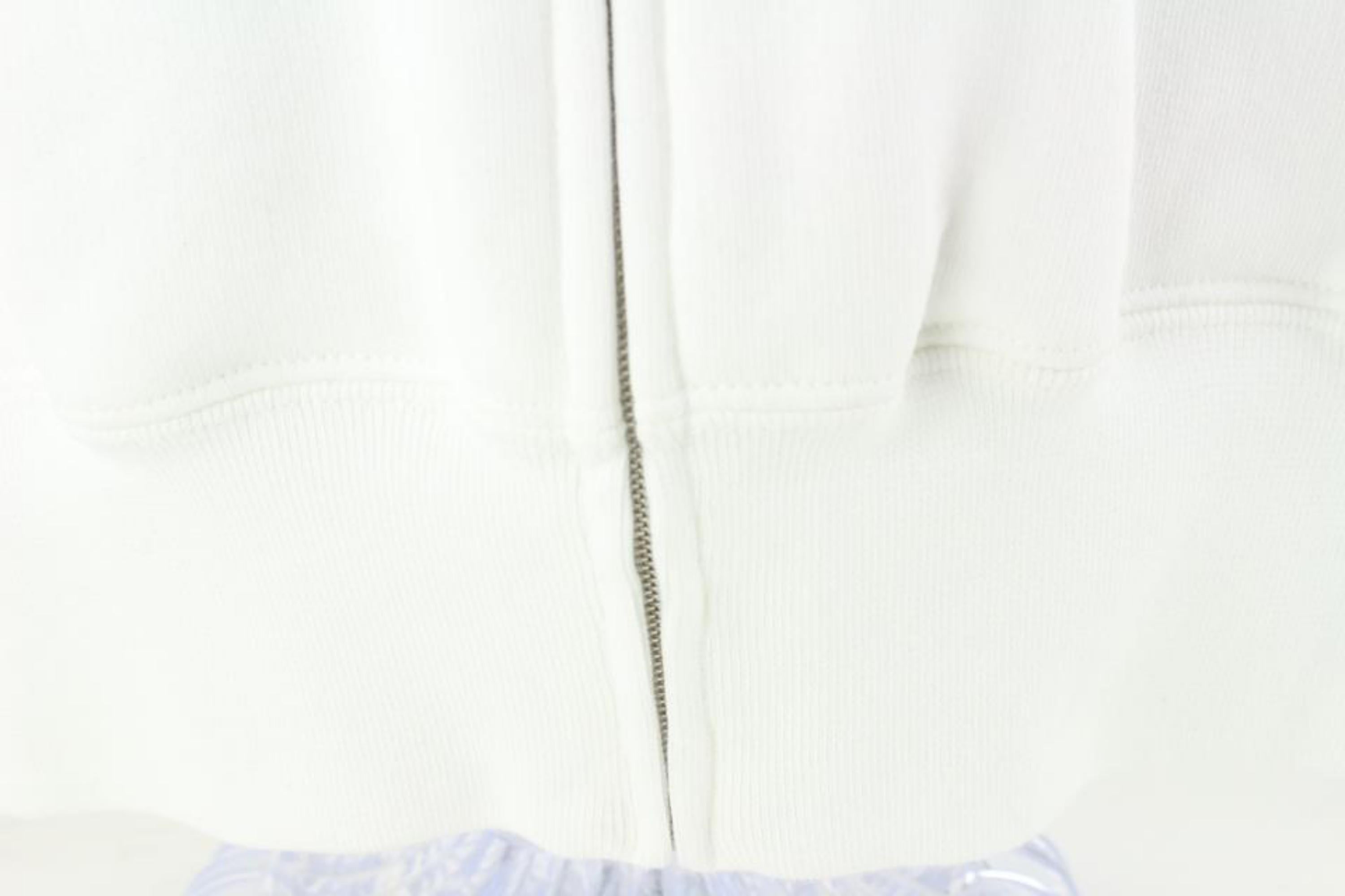Gray Chanel Women's Small White Coco CC Logo Zip Up Hoodie Sweatshirt 112c1 For Sale