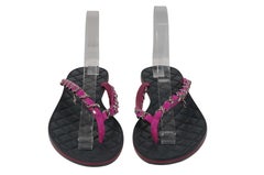 Chanel Womens Suede Chain CC Thong Sandals Size US 10 IT 40 Black Dark Pink