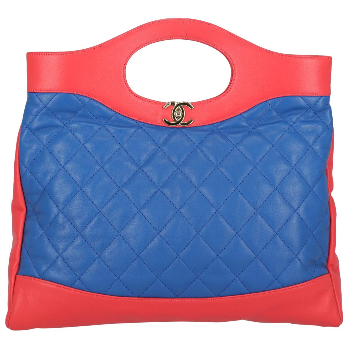 Chanel Women's Tote Bag 31 Navy/Red Leather For Sale at 1stDibs