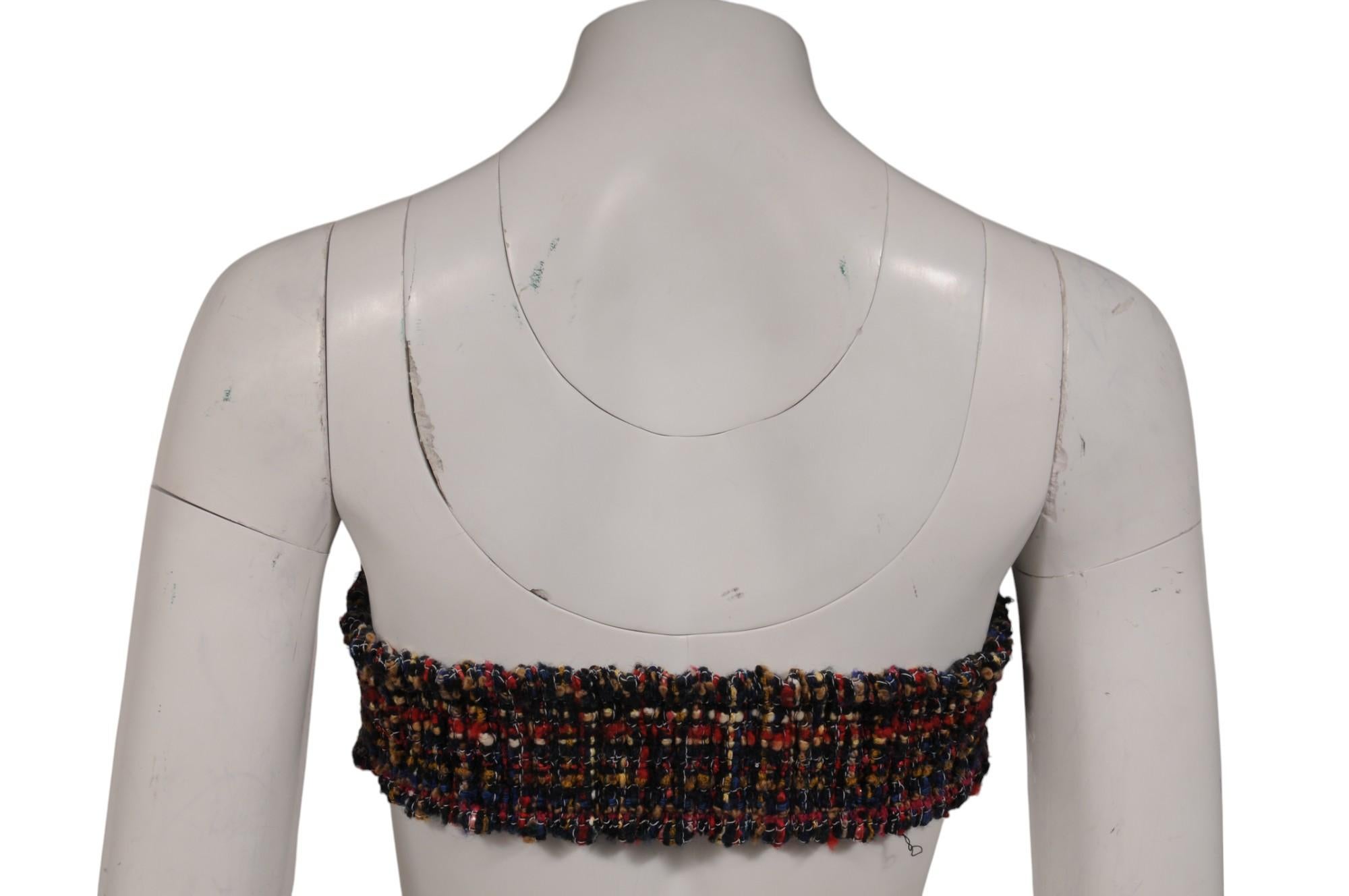 Chanel Womens Tube Top FR 38 Red Blue Tweed Stretch Summer CC Logo 21K Cruise Pour femmes en vente