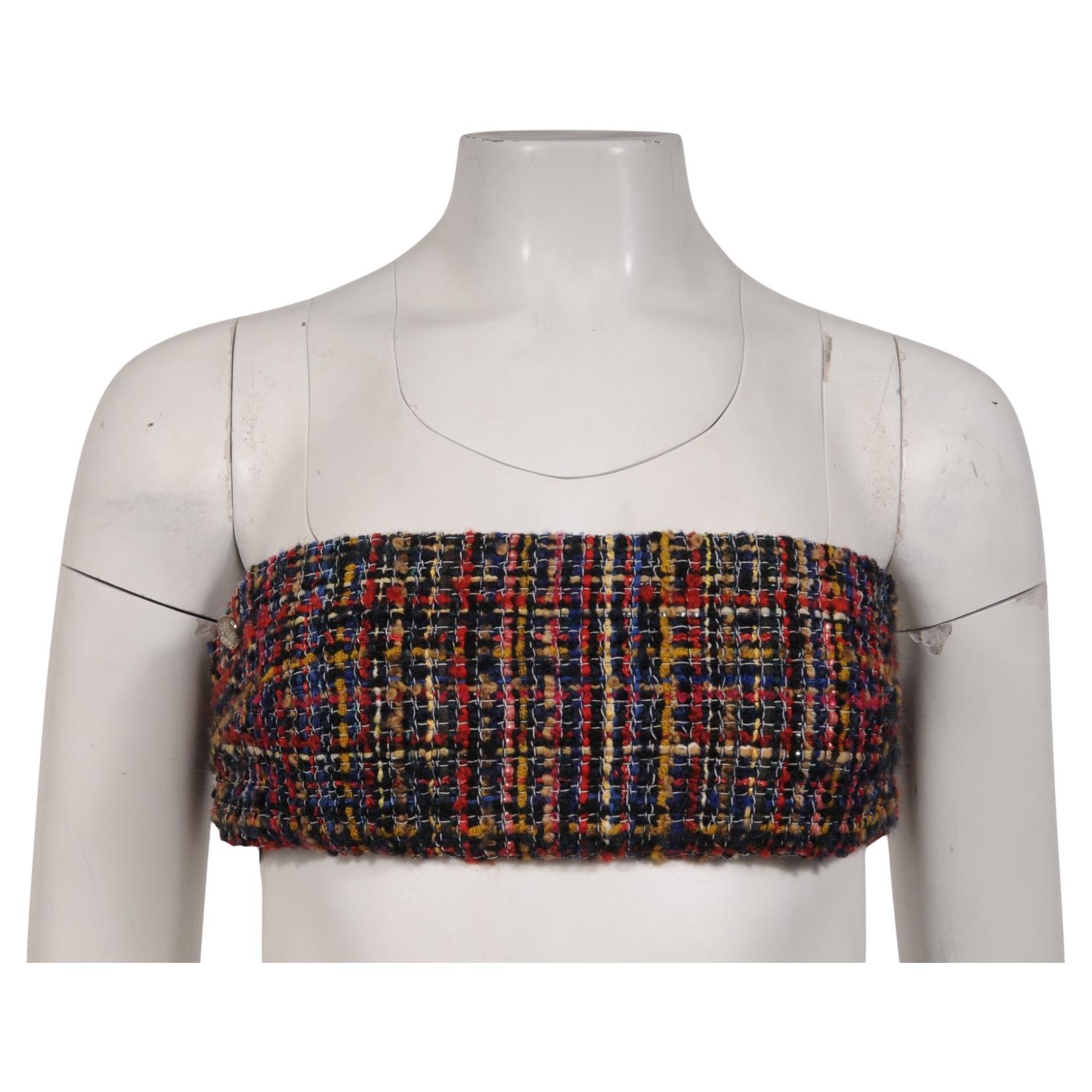 Chanel Camiseta de tirantes para mujer FR 38 Rojo Azul Tweed Estirado Verano CC Logo 21K Crucero