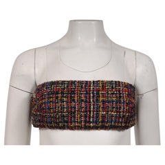 Chanel Damen Tube Top FR 38 Rot Blau Tweed Stretch Sommer CC Logo 21K Cruise
