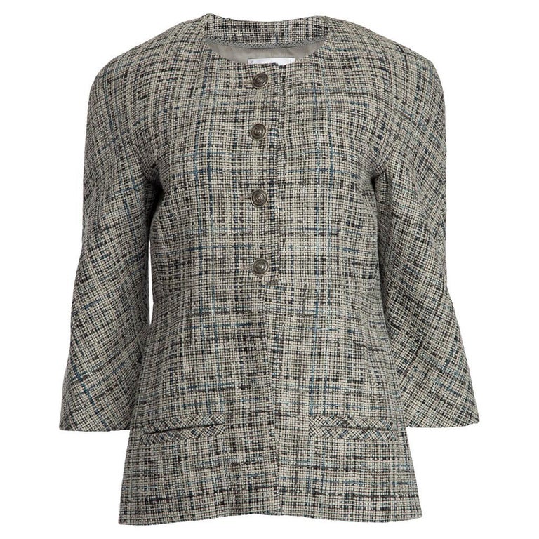 [Chanel] Chanel Metal Rock COCO Button Silk Blend Tweed Collarless Jacket P53784 34 [Used] [Authenticated and Guaranteed Authentic] 203538