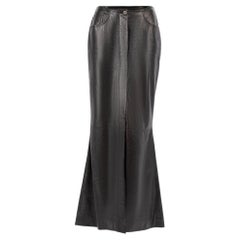 Chanel Women's Vintage Black Leather Straight Skirt