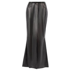 Chanel Damen Vintage Schwarzer gerader Vintage-Rock aus Leder