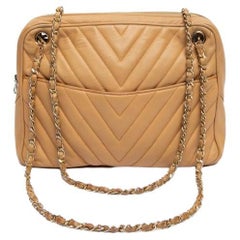 Chanel Women's Vintage Chevron Beige Shoulder Bag