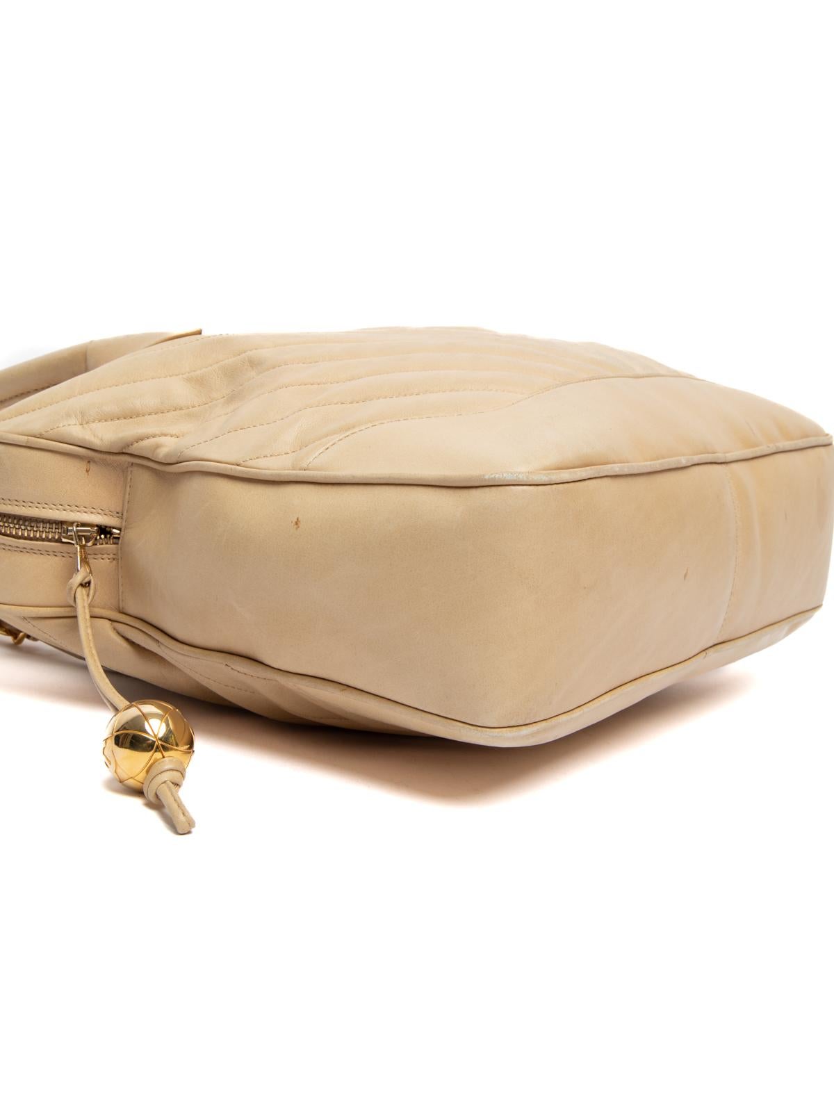 Chanel Women's Vintage Chevron Gold Hardware Top Handle Bag Beige 1