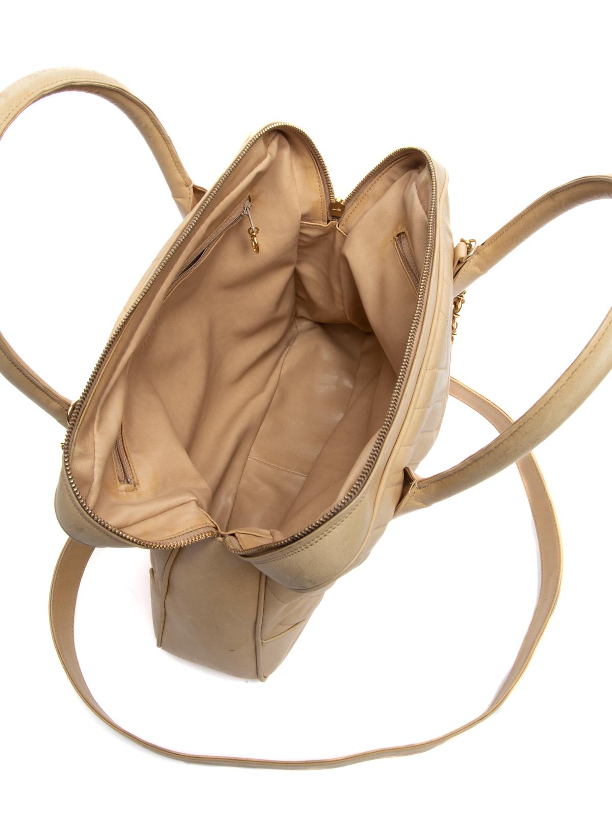 Chanel Women's Vintage Chevron Gold Hardware Top Handle Bag Beige 3
