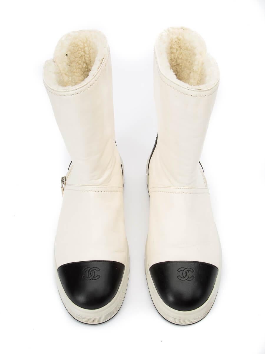 Chanel Women's White Leather Cap Toe Ankle Boots 1