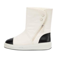 Chanel Women's White Leather Cap Toe Ankle Boots