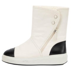 Chanel Women's White Leather Cap Toe Ankle Boots