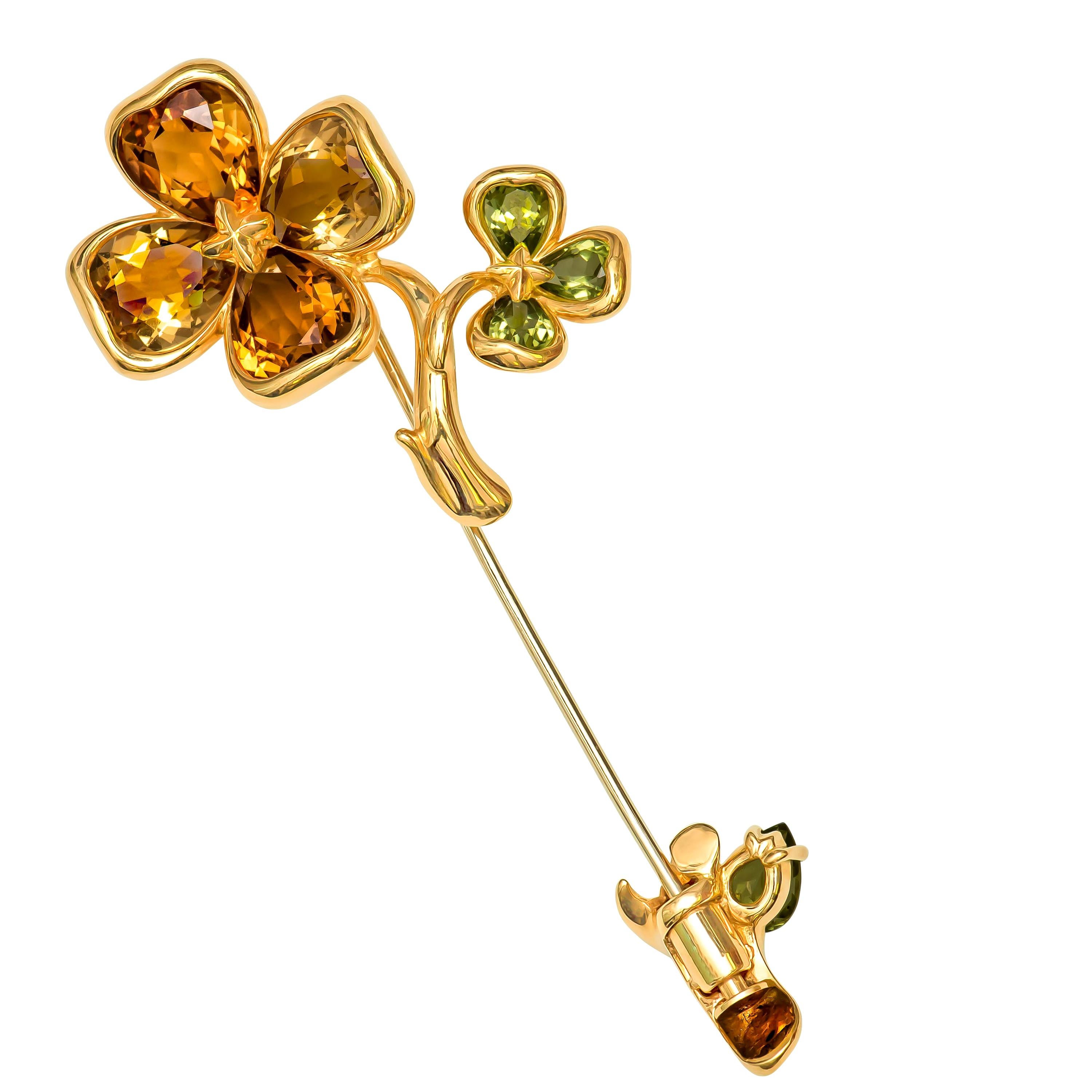 Chanel Women's Yellow Gold Floral Gemstone Pin For Sale