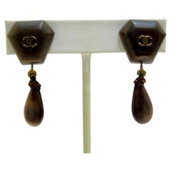 Chanel Wood Beaded 1999 'CC' Drop Earrings
