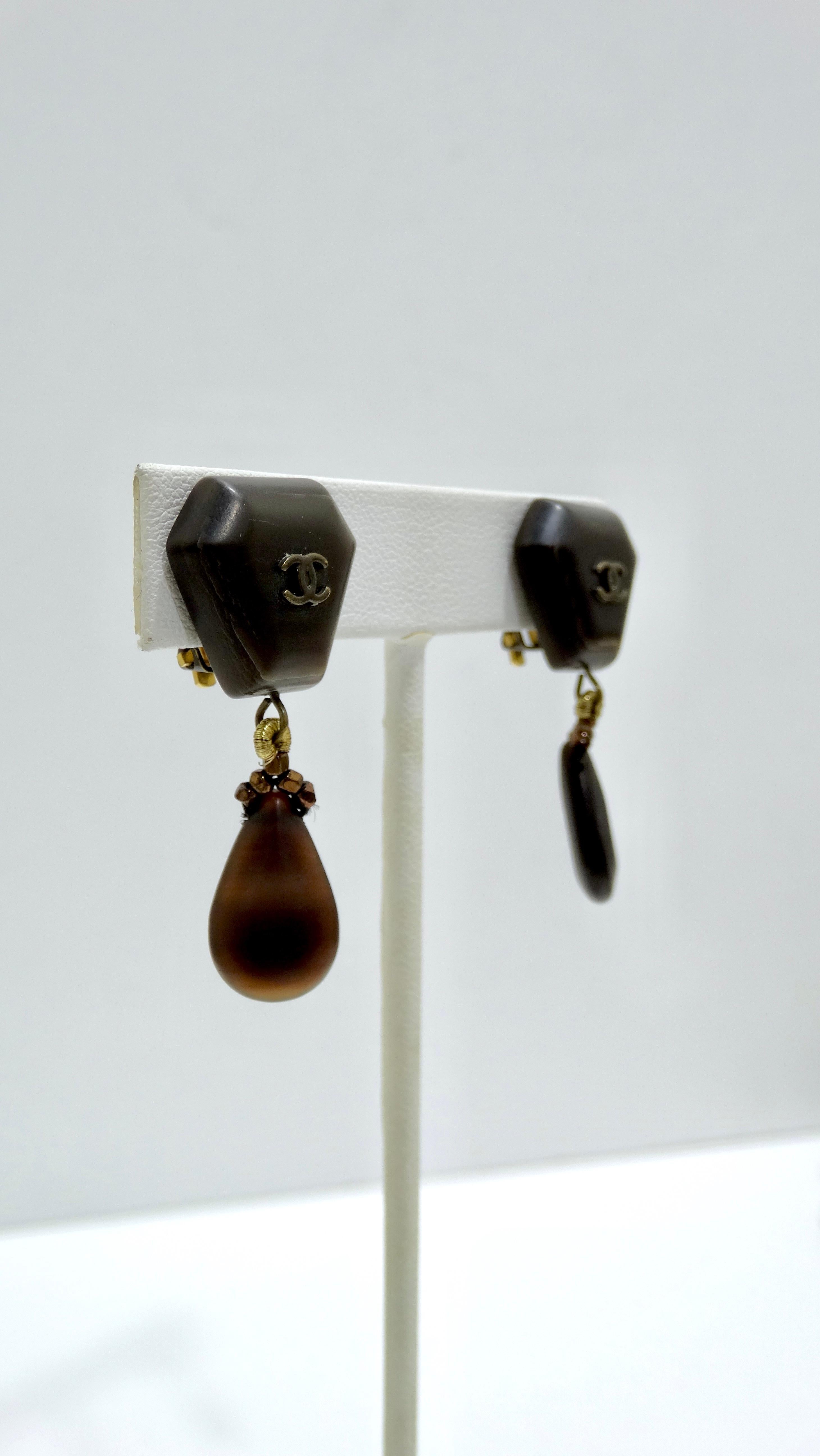 Chanel Wood Beaded 1999 'CC' Drop Earrings In Excellent Condition For Sale In Scottsdale, AZ