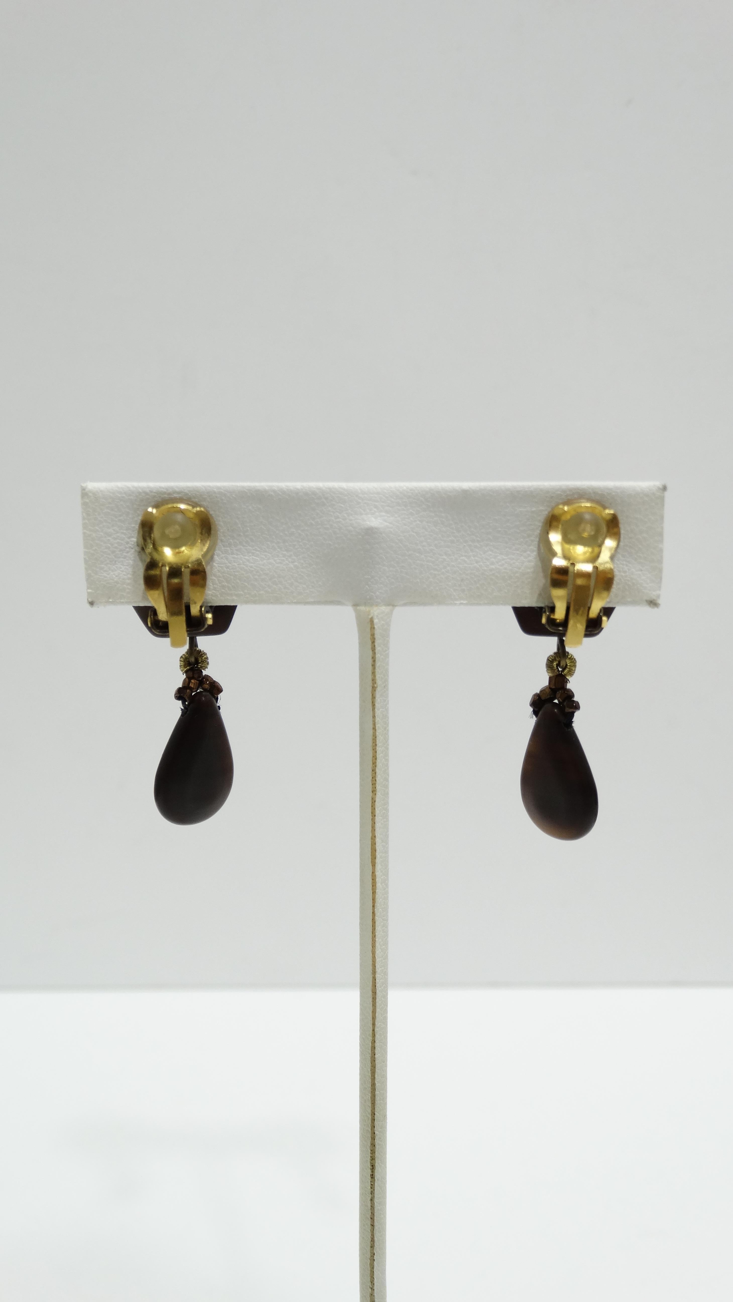 Women's or Men's Chanel Wood Beaded 1999 'CC' Drop Earrings
