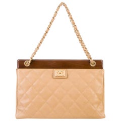 Chanel Wood Medium Beige Caviar Leather Shoulder Timeless Tote