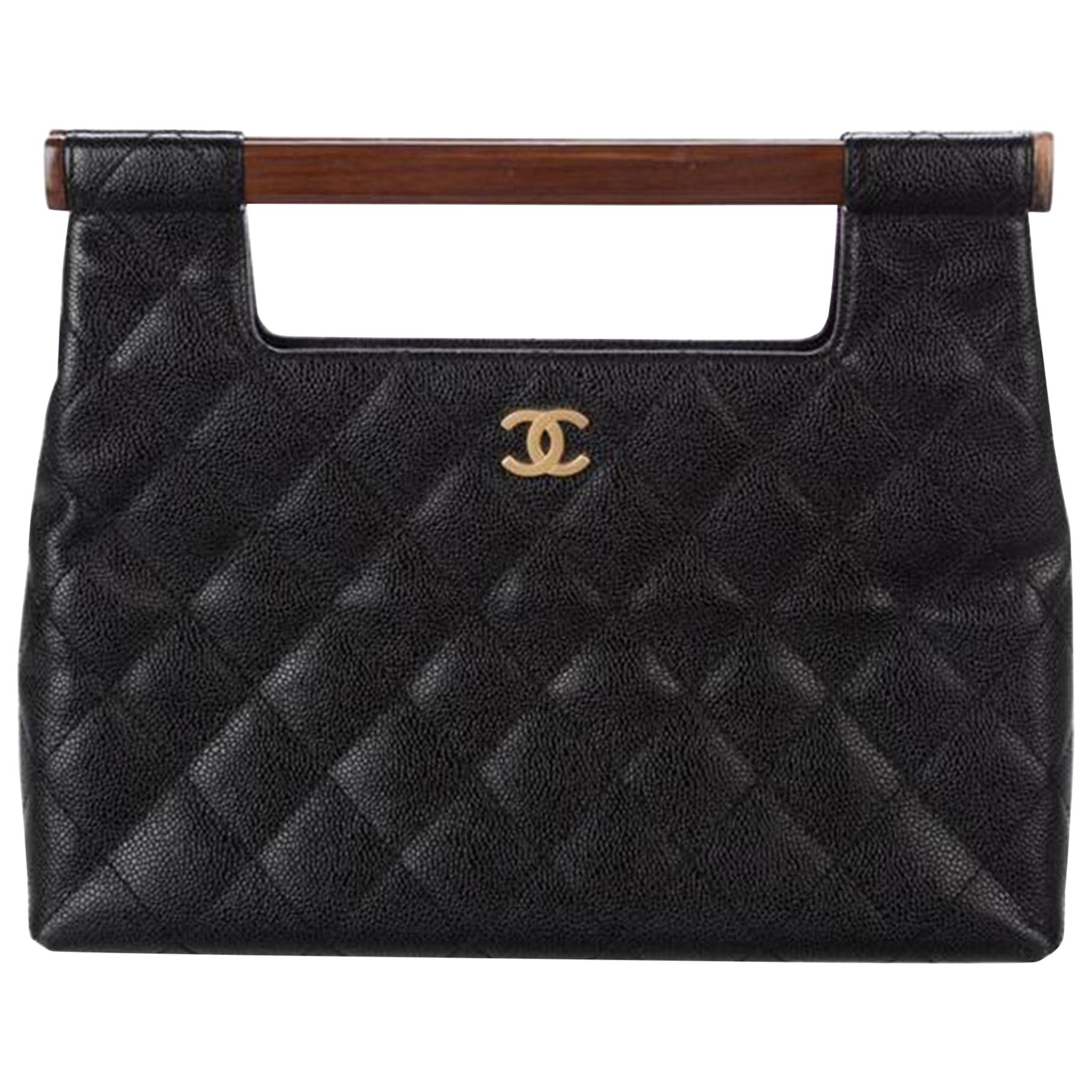 Vintage Chanel Leather Tote with Quilted Bottom & Chain Strap