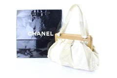 Chanel Wooden Clam Shell 220711 Ivory Canvas Shoulder Bag