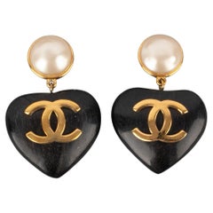 Chanel Wooden Heart-Shaped Clip-On Earrings, 1992