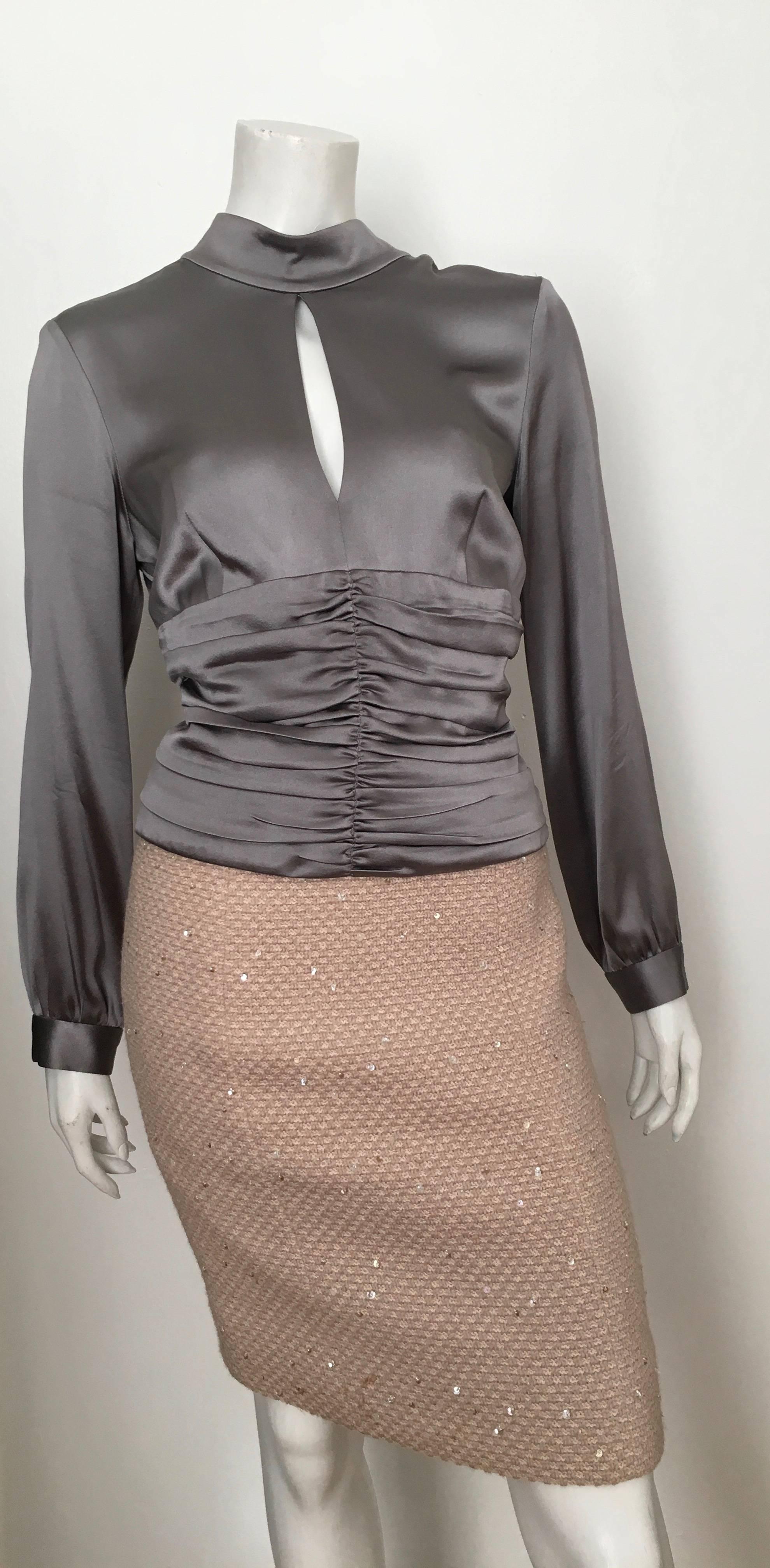 Chanel Wool Beige with Sequin Jacket & Skirt Suit Size 4 / 36. For Sale 4