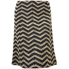 Chanel Wool Blend Black/White and Silver Tone Threads Chevron A line Skirt
