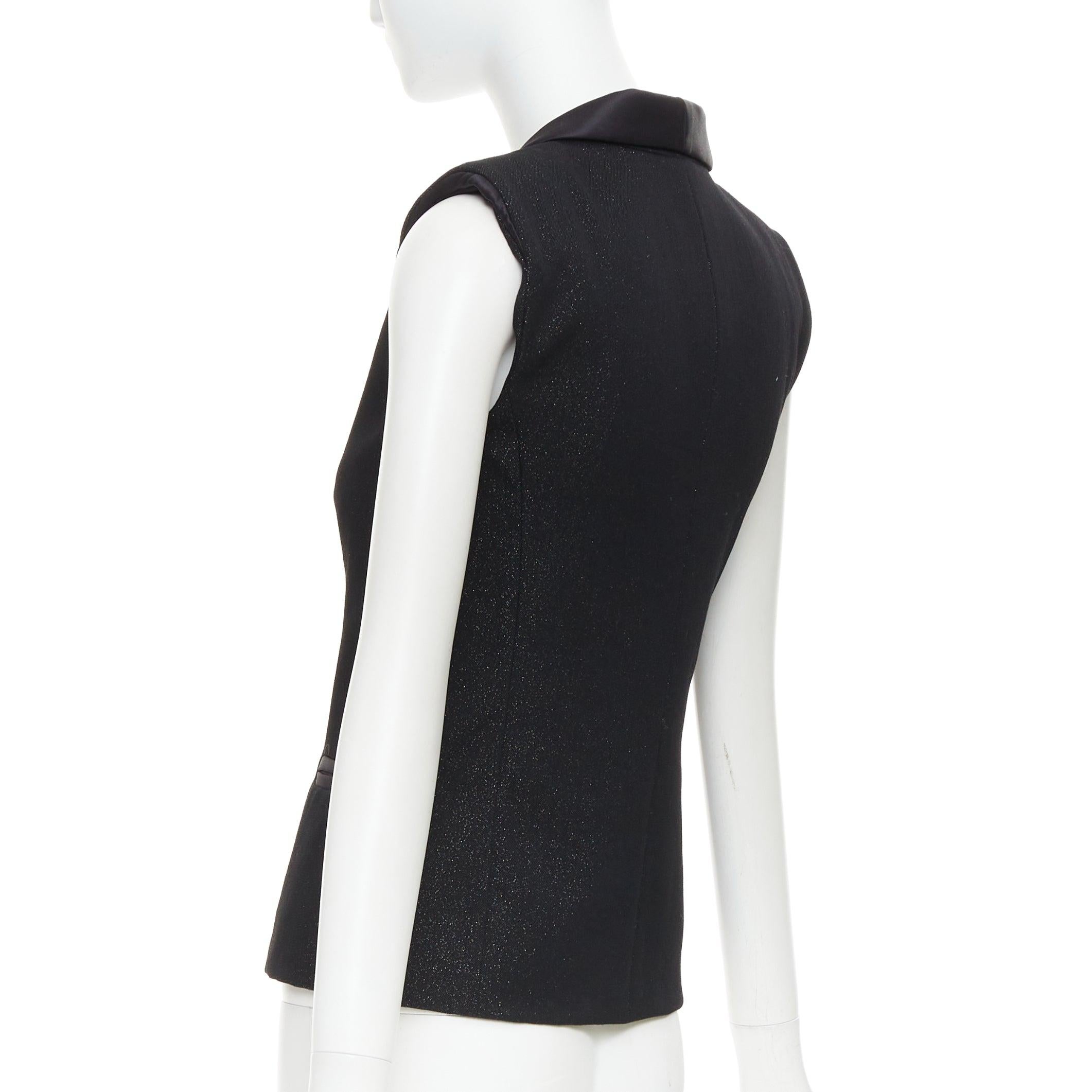 CHANEL lana mezcla lúrex cristal perla botón satén cuello chal chaqueta FR36 en venta 1