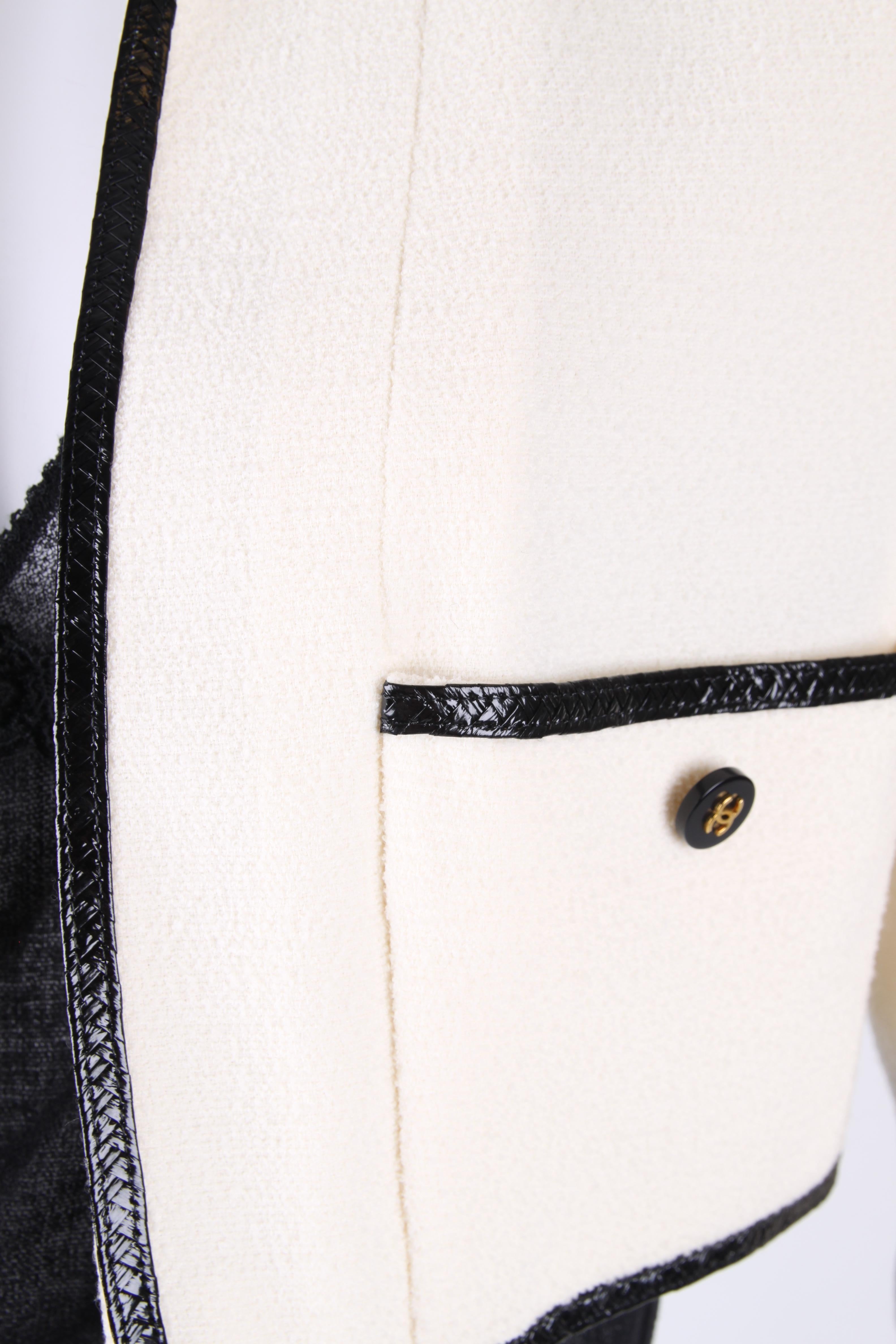 White Chanel Wool Bolero Jacket - white/black 1995