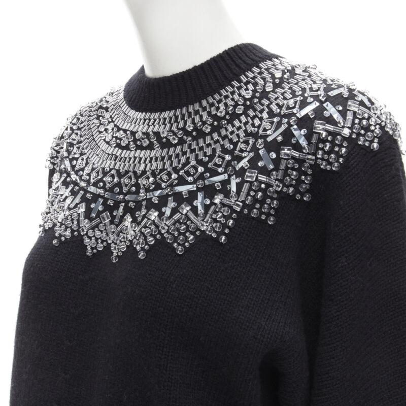 CHANEL wool cashmere black crystal bead embellished fairisle sweater FR34 XS
Reference: KNLM/A00102
Brand: Chanel
Designer: Karl Lagerfeld
Model: P62480
Material: Wool, Cashmere
Color: Black
Pattern: Solid
Extra Details: Black crew neck