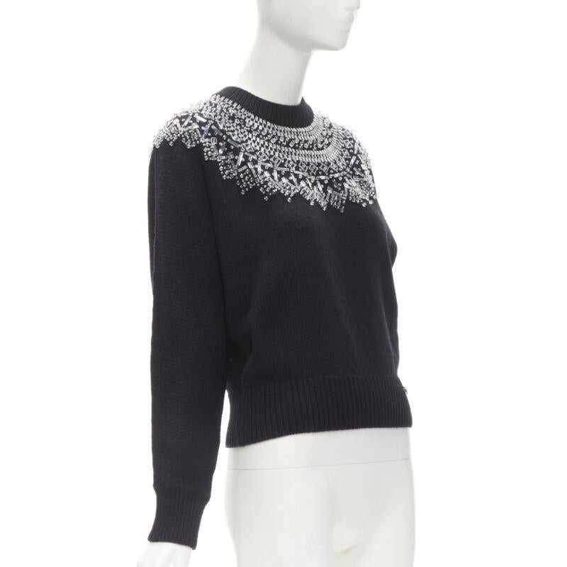 CHANEL wool cashmere black crystal bead embellished fairisle sweater FR34 XS In Excellent Condition In Hong Kong, NT