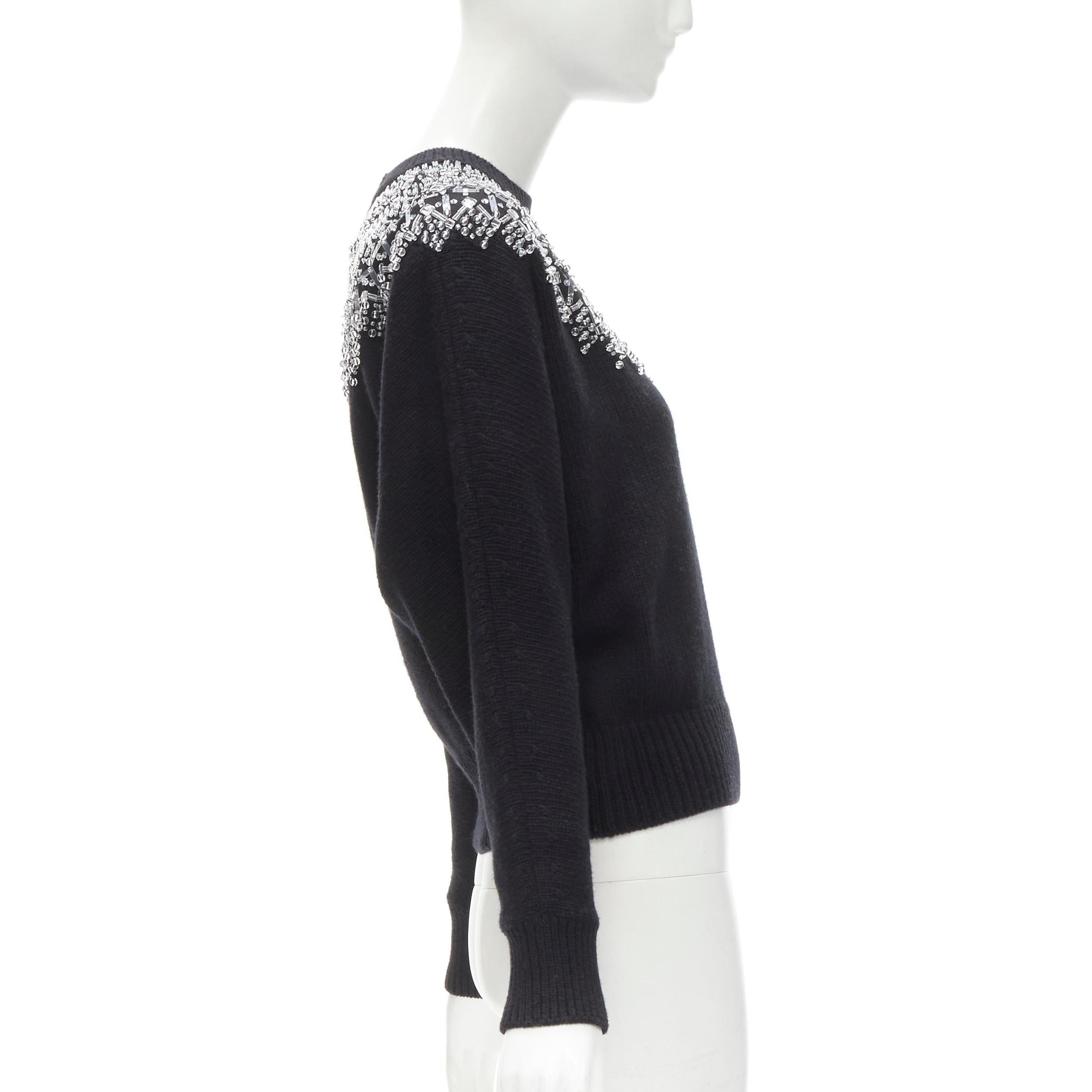 Black CHANEL wool cashmere black crystal bead embellished fairisle sweater FR34 XS For Sale