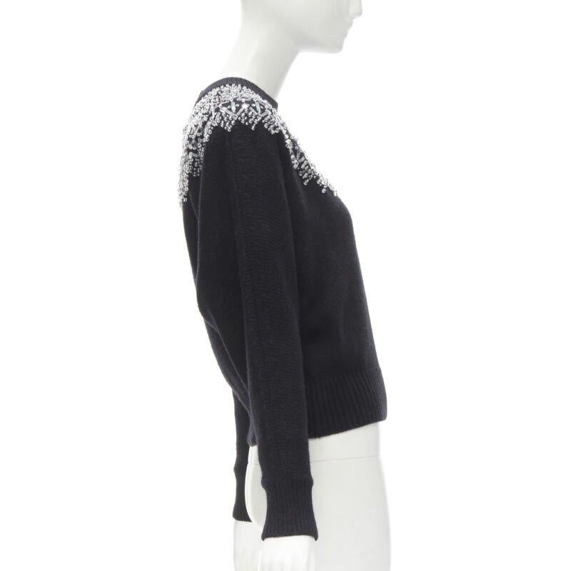 Women's CHANEL wool cashmere black crystal bead embellished fairisle sweater FR34 XS