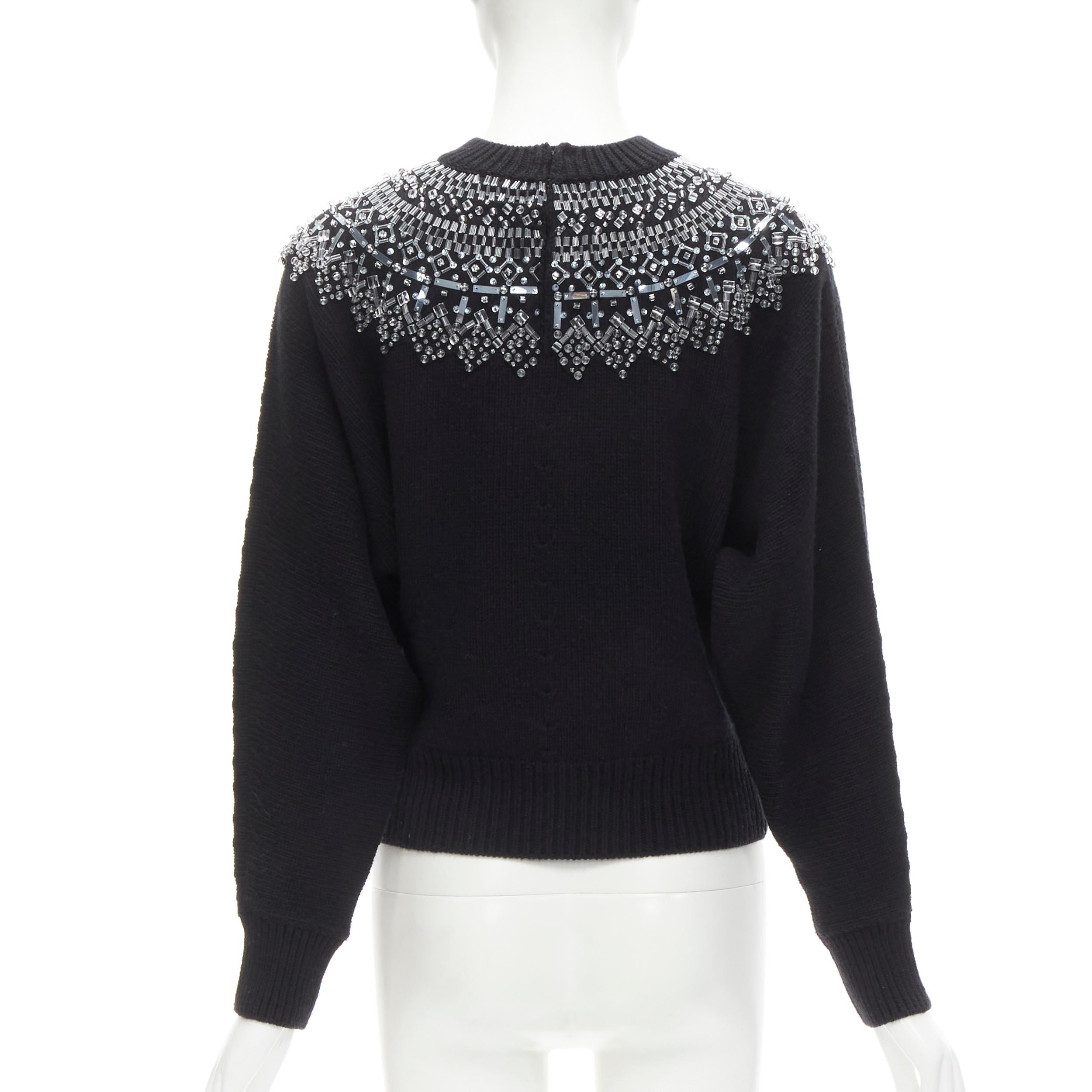 CHANEL wool cashmere black crystal bead embellished fairisle sweater FR34 XS In Excellent Condition For Sale In Hong Kong, NT