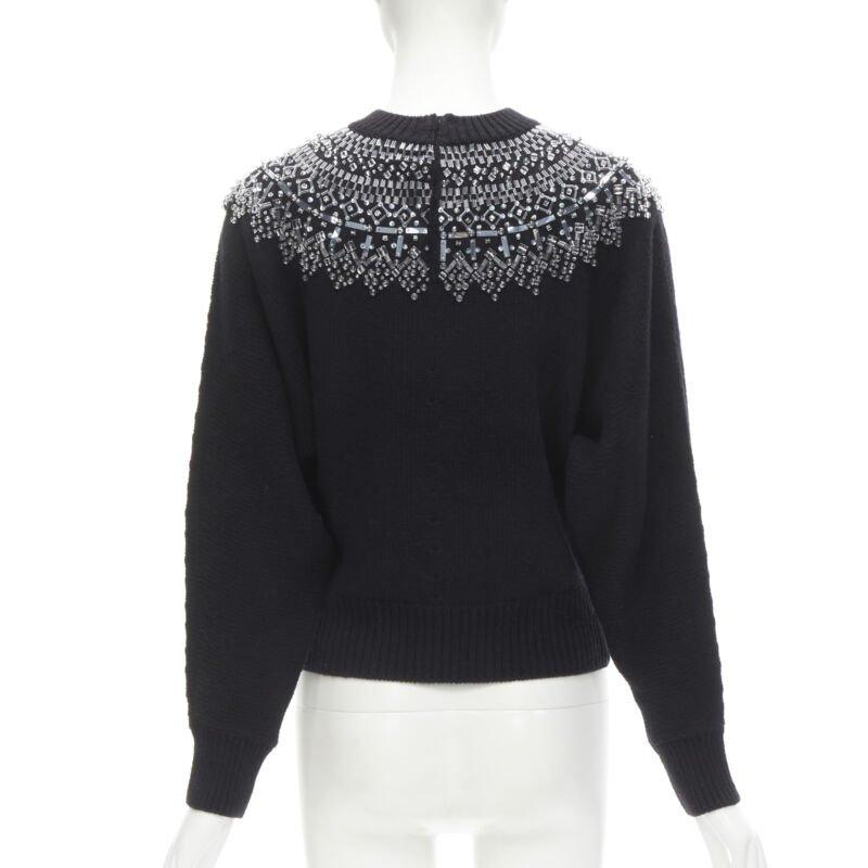 CHANEL wool cashmere black crystal bead embellished fairisle sweater FR34 XS 1