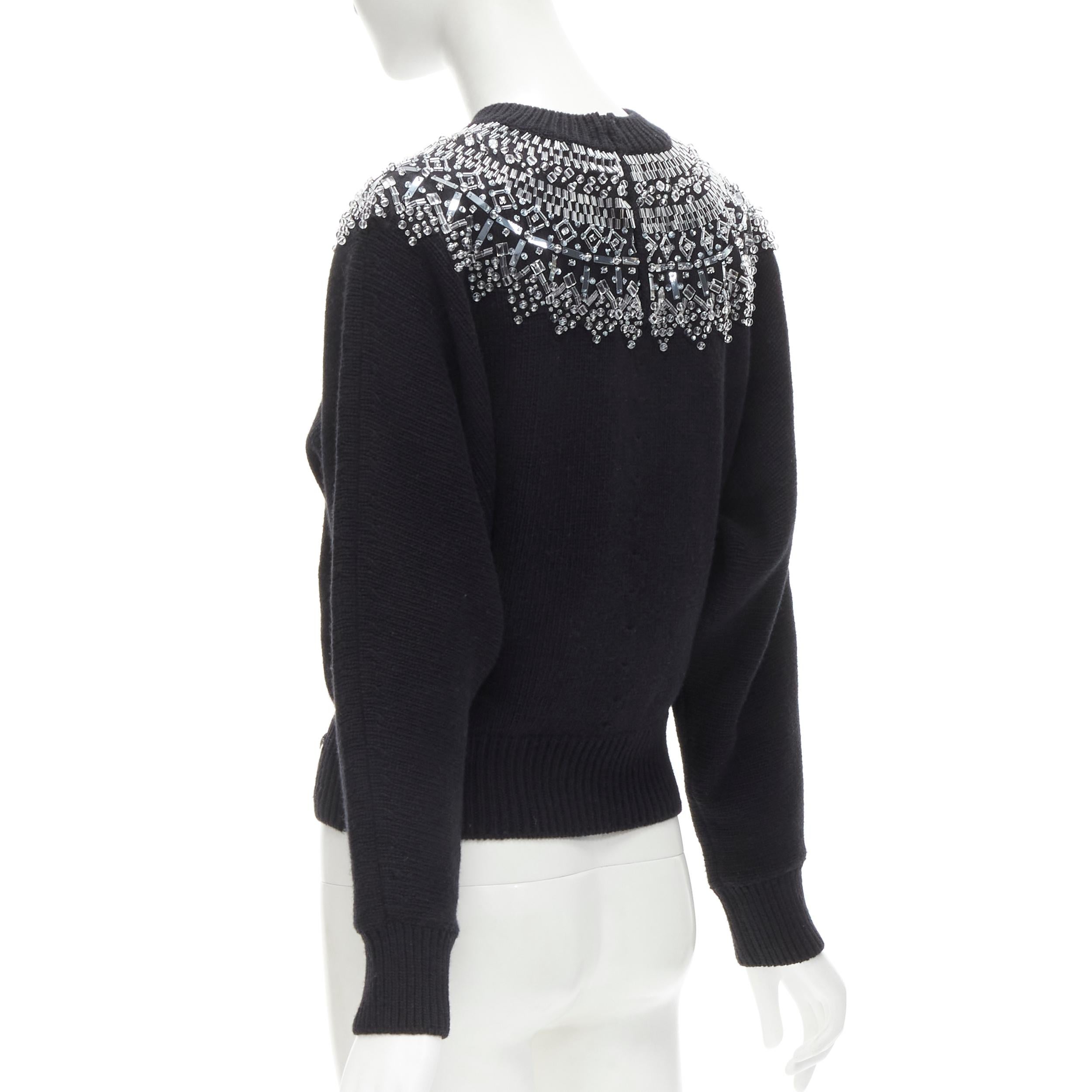 Women's CHANEL wool cashmere black crystal bead embellished fairisle sweater FR34 XS For Sale
