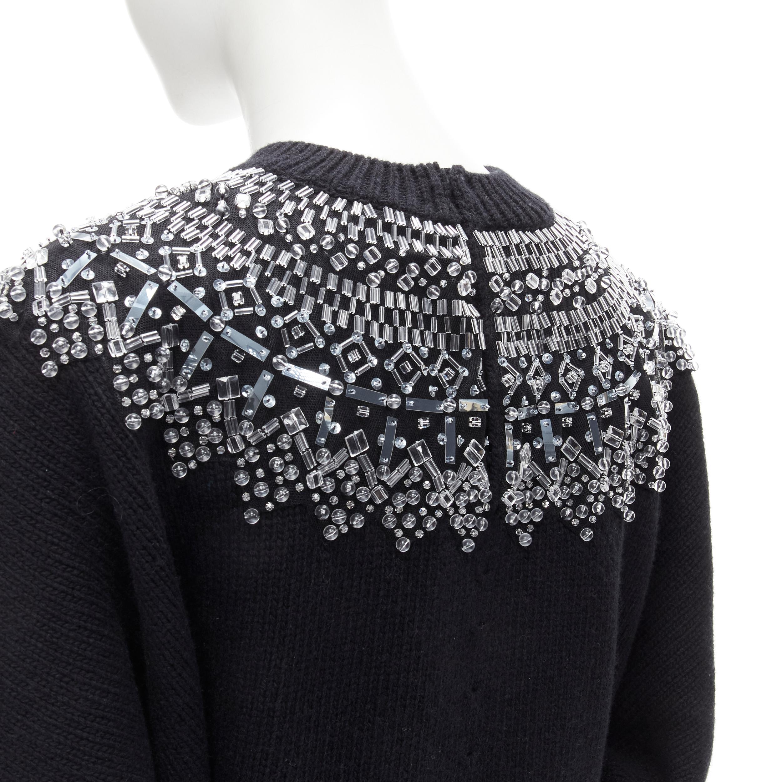 CHANEL wool cashmere black crystal bead embellished fairisle sweater FR34 XS For Sale 2