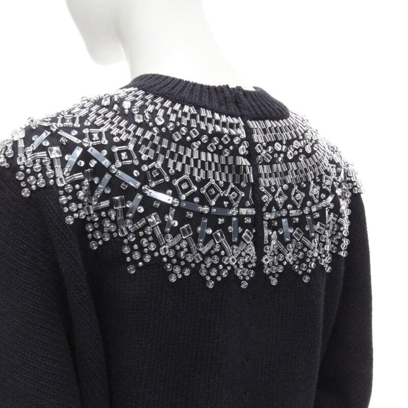 CHANEL wool cashmere black crystal bead embellished fairisle sweater FR34 XS 4