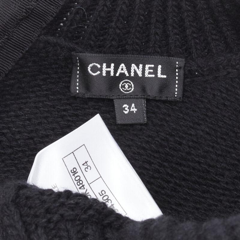 CHANEL wool cashmere black crystal bead embellished fairisle sweater FR34 XS 5
