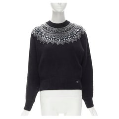 CHANEL Fairisle-Pullover aus schwarzer Wolle und Kaschmir mit Kristallperlenverzierung FR34 XS