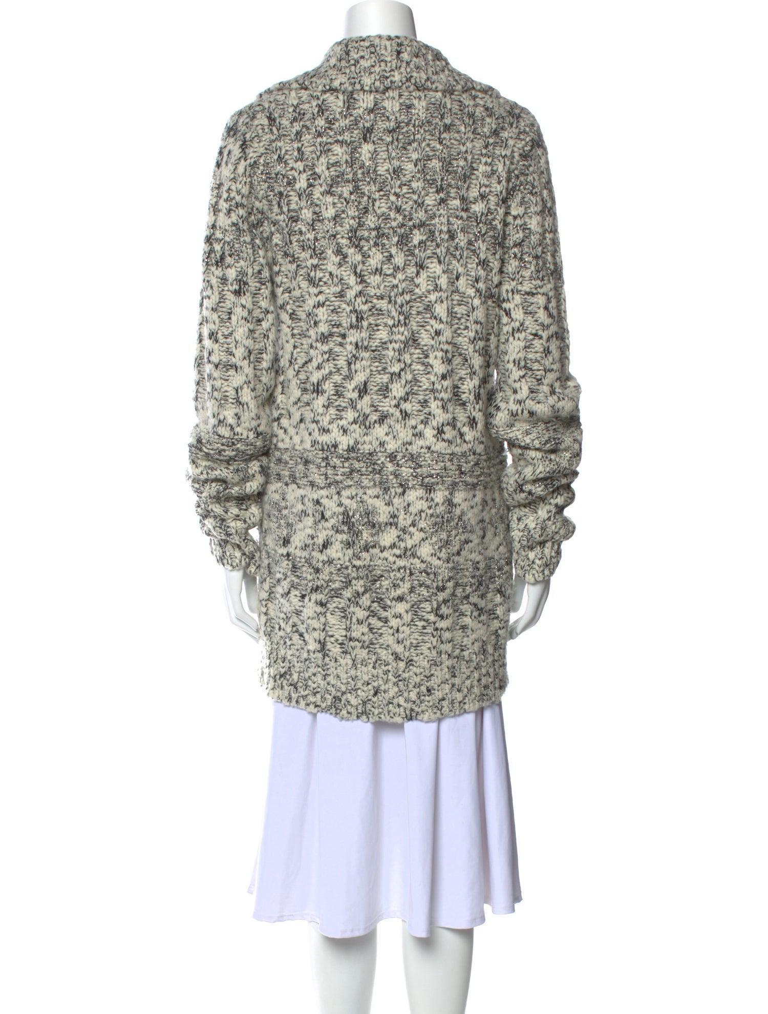 Gray Chanel Wool Cashmere Blend Long Knit Jacket (Small) For Sale