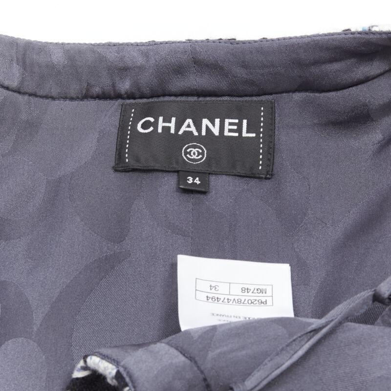 CHANEL wool cashmere blue tweed embroidery trim gripoix button cropped vest FR34 6