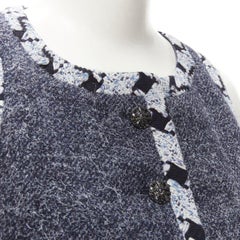 CHANEL wool cashmere blue tweed embroidery trim gripoix button cropped vest FR34