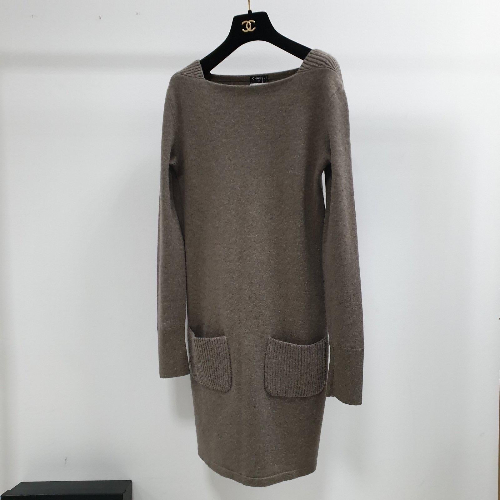 Women's Chanel Wool Cashmere Lurex Knit CC Logo Buttons Sweater Dress 