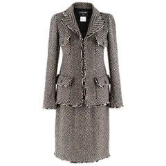 Chanel Wool Chevron Tweed Jacket & Skirt SIZE S