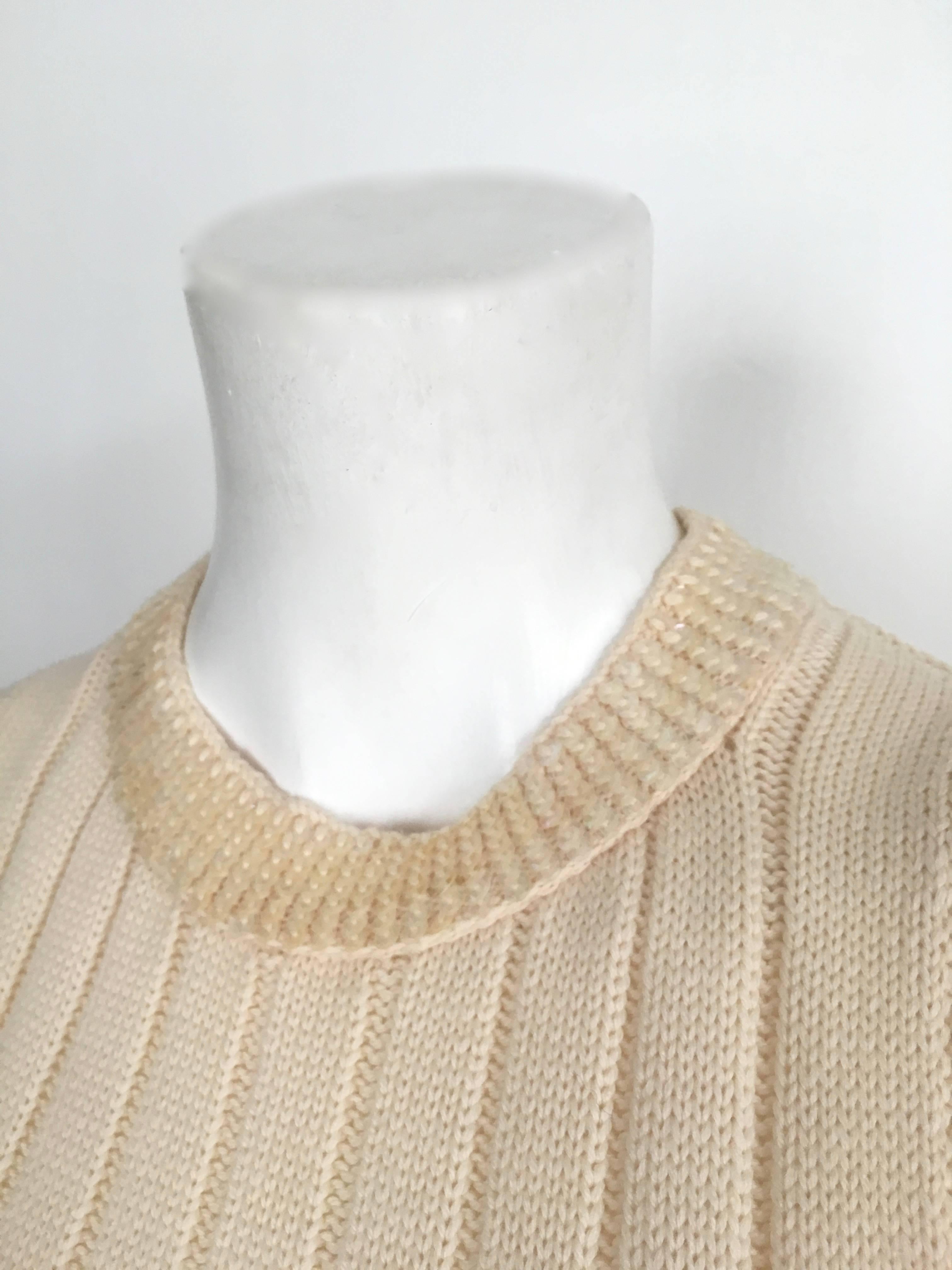 Chanel Wool Cream Knit Sequin Tank & Cardigan Set Size 4 / 38.  1